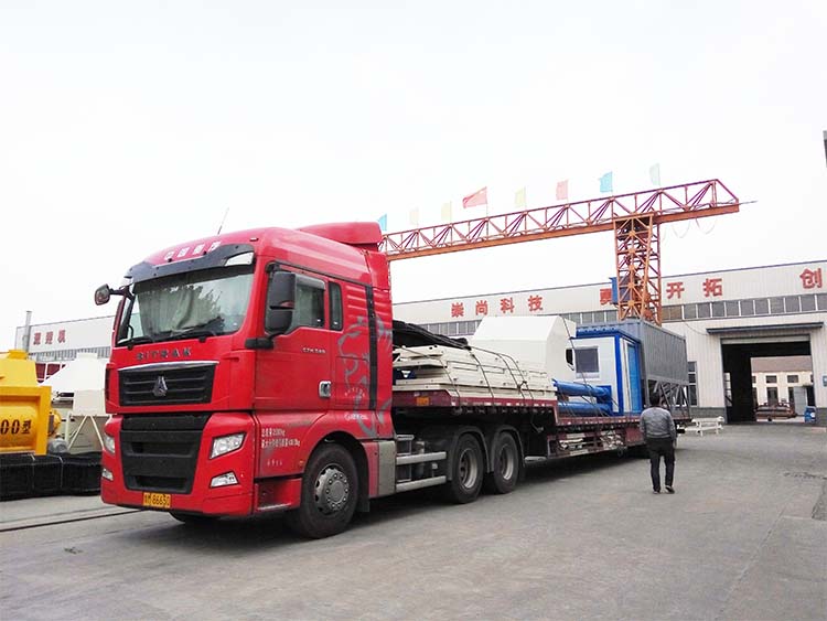 小型工地JS750攪拌機(jī),搭配50T臥式水泥倉,裝車準(zhǔn)備發(fā)貨
